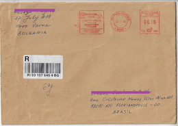 Bulgaria 2008 Barcode Registered Cover From Varna To Florianópolis Brazil Meter Stamp EPS3000 With Slogan Mail Post - Storia Postale