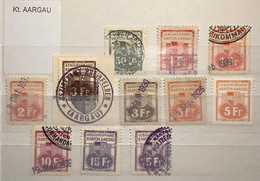 Schweiz Fiskalmarken: AARGAU 1913-1936 11 Stempelmarken (Fiskalmarke Switzerland Revenue Stamps - Steuermarken