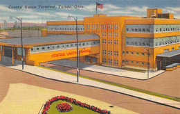 Central Union Terminal Bus Railroad Depot Toledo Ohio 1940s Linen Postcard - Toledo