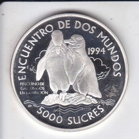 MONEDA DE PLATA DE ECUADOR II SERIE IBEROAMERICANA - ANIMALES EN PELIGRO DE EXTINCION - PINGUINO (PENGUIN) - Equateur