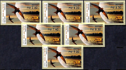 ISRAEL 2022 - Animals In Domestic Areas, The Common Swift - 6 Philatelic Bureau ATM # 001 Labels - MNH - Schwalben