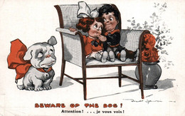 Illustrateur FRED SPURGIN - Jolie Carte Fantaisie Enfants Amoureux Et Chien "Beware Of The Dog ! - Spurgin, Fred