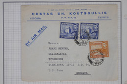 BB16  CYPRUS   BELLE LETTRE  1950 PAR AVION  NICOSIA  A  PFORZHEIM GERMANY +AFFRANCH. PLAISANT - Cyprus (...-1960)