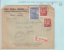 DT525  -- Enveloppe Recommandée TP Exportation BRUGGE 1948 Vers BINCHE - Avec Explication Du Port - 1948 Exportation