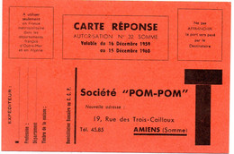 SOMME - Dépt N° 80 = AMIENS 1960 = CARTE REPONSE T  ' Société POM-POM' - Karten/Antwortumschläge T