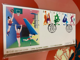 Hong Kong Stamp FDC 1996 Olympic Basketball Swing Race Diving - FDC