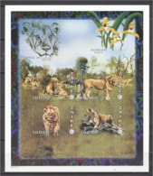 Zaire 1997, Lions, Lion Club, Orchids, 4val In BF IMPERFORATED - Ungebraucht