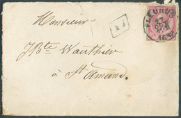 N°46 - 10 Centimes Rouge (réemploi En Fraude, Découpé Sur Support Et Recollé) Obl. Dc FLEURUS sur Enveloppe Du 27 Oct. 1 - 1884-1891 Leopold II