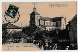 CPA-70- ST SAUVEUR L' EGLISE: LA SORTIE DE LA MESSE -BELLE ANIMATION Circulée 1911 Convoyeur TBE - Saint-Sauveur