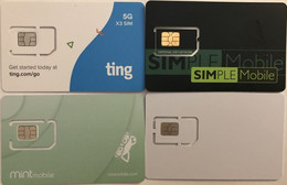 USA : GSM  SIM CARD  : 4 Cards  A Pictured (see Description)   MINT ( LOT E ) - [2] Chip Cards