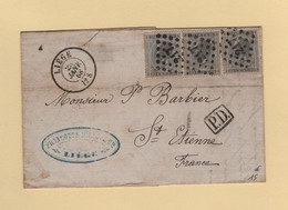 Liege - 1868 - Obliteration 217 - Lettre Destination France - 1865-1866 Perfil Izquierdo