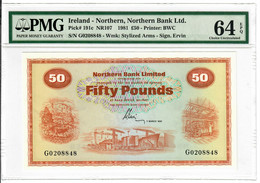Northern Ireland 50 Pounds 1981 Choice UNC PMG Graded 64 EPQ Northern Bank - 50 Pond