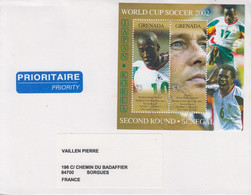 Enveloppe   GRENADE   Bloc  Feuillet    COUPE  DU  MONDE  De  FOOTBALL   2002 - 2002 – Corée Du Sud / Japon