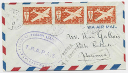 OCEANIE PA 1FR BANDE DE 3 LETTRE COVER AVION TRAPAS PAPEETE 31.10.1947 POUR NOUVELLE CALEDONIE - Storia Postale