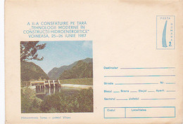 SCIENCE, ENERGY, WATER, DAM, WATER POWER PLANT, COVER STATIONERY, ENTIER POSTAL, 1987, ROMANIA - Water