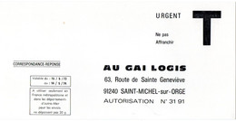 ESSONNE - Dépt N° 91 = SAINT MICHEL Sur ORGE 1974 = CORRESPONDANCE REPONSE T  ' AU GAI LOGIS ' - Karten/Antwortumschläge T