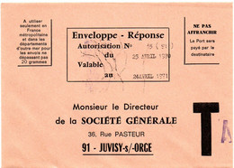 ESSONNE - Dépt N° 91 = JUVISY Sur ORGE 1971 = ENVELOPPE REPONSE T ' BANQUE SOCIETE GENERALE ' - Karten/Antwortumschläge T