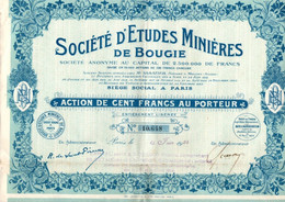 SOCIETE D'ETUDES MINIERES  DE BOUGIE - ACTION DE CENT FRANCS -ANNEE 1924 - Mines