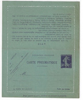 Carte Lettre Entier Pneumatique 30c Semeuse Violet Millésime 733 Yv CLPP1 14 Lignes 19 Localités Storch K1 - Pneumatiques