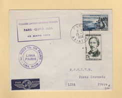 1ere Liaison Paris Lima - 13 Mars 1958 - Erst- U. Sonderflugbriefe