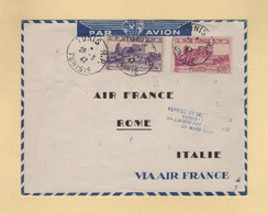 Tunisie - Reprise Du Service Aerien Tunis Rome - 1947 - Posta Aerea