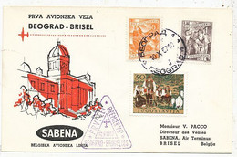 AVION AVIATION AIRWAYS SABENA FDC PREMIER VOL BEOGRAD-BRISEL 1957 - Certificats De Vol