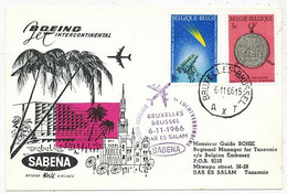 AVION AVIATION AIRWAYS SABENA FDC 1 Ere VOL LIAISON BOEING BRUXELLES-DAR ES SALAM 1966 - Certificats De Vol