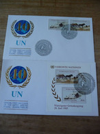 (6) UNITED NATIONS -ONU - NAZIONI UNITE - NATIONS UNIES *  2 FDC 1985  * 40th Anniversary M/s - Brieven En Documenten