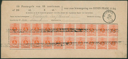 émission 1869 - N°28 En Bloc De 20 (un TP Touché) Sur Bulletin Caisse Général D'épargne Et De Retraite Obl S.C. "Bouwel" - 1869-1888 Leone Coricato