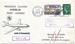 AVION AVIATION AIRLINE AIR FRANCE 1er VOL  AIRBUS PARIS-LONDRES 1974 - Flight Certificates