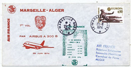 AVION AVIATION AIRLINE AIR FRANCE PREMIER VOL AIRBUS A-300 B  MARSEILLE-ALGER 1974 - Flight Certificates