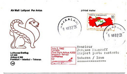 AVION AVIATION AIRLINE LUFTHANSA VOL LH 600 FRANKFURT ISTANBUL-TEHERAN EN AIRBUS A-300 1982 - Flight Certificates