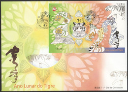 MACAU CHINA 2022 ZODIAC LUNAR NEW YEAR OF TIGER FIRST DAY COVER SOUVENIR SHEET SS FDC (**) - Covers & Documents