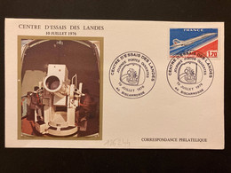 LETTRE TP CONCORDE 1,70 OBL.10 JUILLET 1976 40 BISCARROSSE CENTRE D'ESSAIS DES LANDES JOURNEE PORTES OUVERTES - Military Airmail