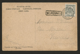 BELGIQUE - COB 53 SIMPLE CERCLE VERVIERS (OUEST) + MORESNET SUR CARTE POSTALE, 1907 - 1893-1907 Wappen