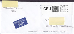 United States PAR AVION Airmail Label PHILADELPHIA CPU 2022 Meter Stamp Cover Lettre BRØNDBY STRAND Denmark - Lettres & Documents
