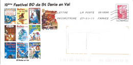 10ème Festival BD De St Denis En Val- 10 Affiches De BULLE EN VAL, Oblitéré Au 27-01-2011 - Prêts-à-poster: Réponse /Beaujard