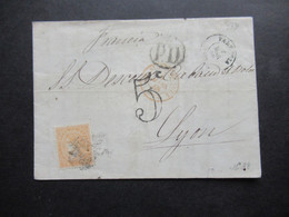 Spanien Königin Isabella II. Faltbrief Inhalt 1868 P.D Beleg Stempel Valencia Nach Lyon Taxstempel Chiffre 5 - Lettres & Documents