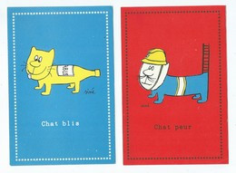 6 Cartes - Illustrateurs Siné - Chat  ,blis , Peur , Scie , Rabia , Thon ,marré  -(  Chats  , Illustrateur  )) - Sine