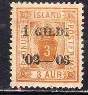 ISLANDA ICELAND ISLANDE 1902 1903 NUMERAL STAMPS OF 1882 - 1901 OVERPRINTED 1 GILDI SCOTT 49 3a MLH - Unused Stamps