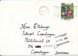 Ireland Cover Sent To Denmark Baile Atha Cliath 16-12-1993 With Single Christmas Stamp - Brieven En Documenten