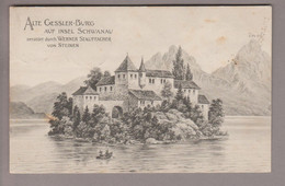 CH SZ Insel Schwanau Radierung 1905-06-28 (Lowerz) Lauerz "Alte Gessler-Burg" - Lauerz