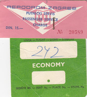 Airport Zagreb Yugoslavia Croatia Boarding Pass + Passenger Service Charge - Cartes D'embarquement