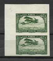 MAROC Poste Aérienne  N°5b - Type I - Non Dentelé - Paire Verticale - CdF - Neuf**  - SUP - (cote+ De 100€) - Poste Aérienne