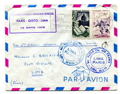 RC 23535 FRANCE 1958 PARIS - QUITO - LIMA PEROU AIR FRANCE 1er VOL FFC COVER - 1927-1959 Storia Postale