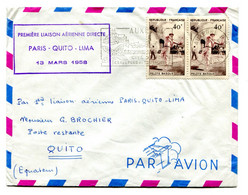 RC 23536 FRANCE 1958 PARIS - QUITO - LIMA POUR L EQUATEUR AIR FRANCE 1er VOL FFC COVER - 1927-1959 Brieven & Documenten