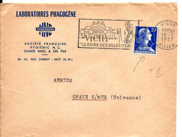 20F MULLER Type II - Sur Enveloppe LABORATOIRES PHAGOGÈNE NICE 1957 - 1955-1961 Marianne Van Muller