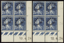 FRANCE  COINS DATES PREOBLITERES N°56 A 25c Semeuse Bleu 10-4-24 Les 2 Galvanos Qualité:** Cote:790 - Autres & Non Classés