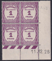 FRANCE  COINS DATES TAXES N°59 1f Lilas 11-12-26 Qualité:** Cote:175 - Altri & Non Classificati