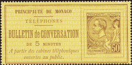 MONACO  TELEPHONE N°1 50c Brun Sur Jaune  Cote:575 - Telephone